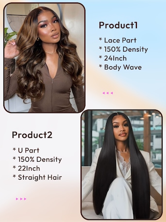 2 Wigs $229 for 24" Balayage 13x5 Lace Part Body Wave Wig and 22" U Part Straight Hair