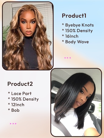 2 Wigs $155 for Byebye Knots 7x5 Glueless Honey Blonde Body Wave 16" and 13x5 Lace Part Bob Wig 12"
