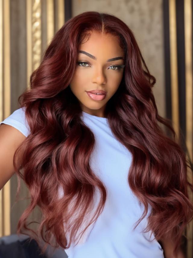 UNice 7x5 Bye Bye Knots Wig Glueless Lace 150% density Flattering Sun-Kissed Warm Tones Cherry wood Body Wave Bleached Knots Wig