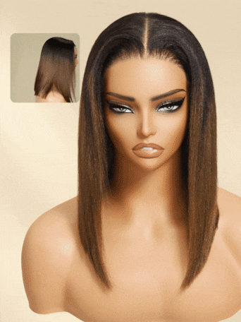 Unice Bye-Bye Knots 7x5 Lace Black to Chestnut Brown Ombre Yaki Bob Wig