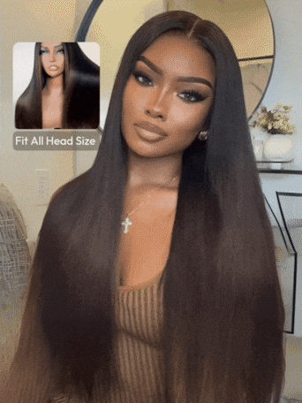 UNice EasiContour™ V Part Black to Chestnut Brown Ombre Yaki Wig With Invisi Drawstring