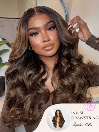 UNice 7x5 Bye Bye Knots™ Wig  Glueless Lace Balayage Highlight Body Wave Drawstring & Curtain Bangs Wig