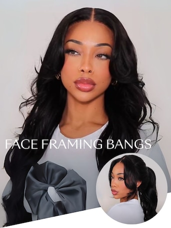 UNice HD Real Scalp™ Wig 13x4 Invisible Lace Frontal Body Wave Black Wig & Wig With Face Framing Curtain Bangs With Invisi Drawstring