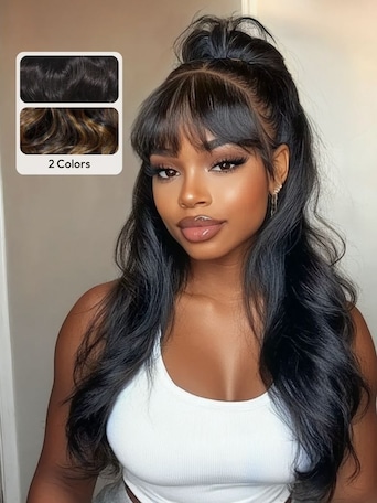 UNice 7x5 Bye-Bye Knots™ & 13x4 Pre-Everything™ Lace Frontal Black Fluffy Natural Loose Wave Curtain Bangs Wig
