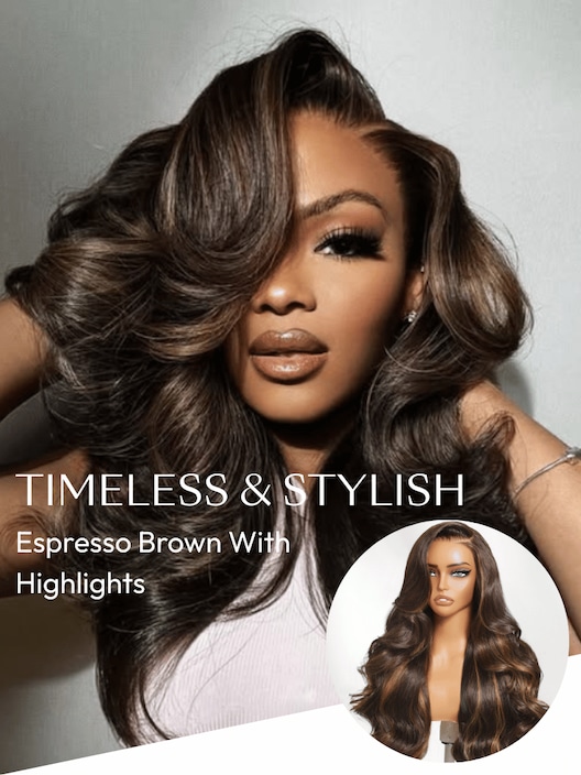 UNice 7x5 Bye-Bye Knots™ & 13x4 Pre-Everything™ Lace Front Espresso Brown With Highlights Loose Wave Wig