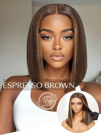 UNice Bye-Bye Knots 7x5 Lace Espresso Brown With Highlights Middle Part Blunt Bob Wig