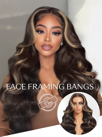 UNice Bye-Bye Knots 7x5 Lace Chocolate Brown Hair With Highlights Loose Wave Wig With Face Framing Layers