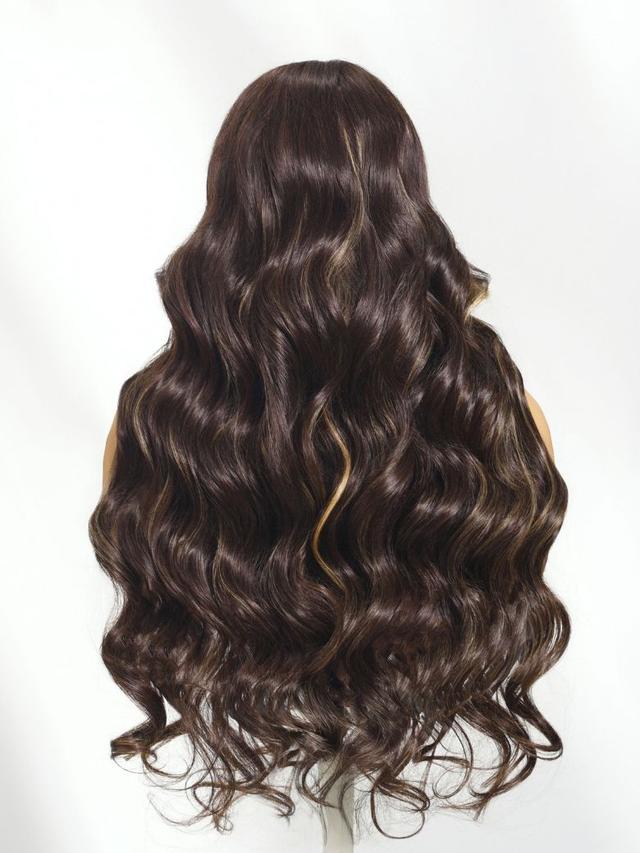 UNice Bye-Bye Knots 7x5 Lace Chocolate Brown Hair With Highlights Loose Wave Wig With Face Framing Layers