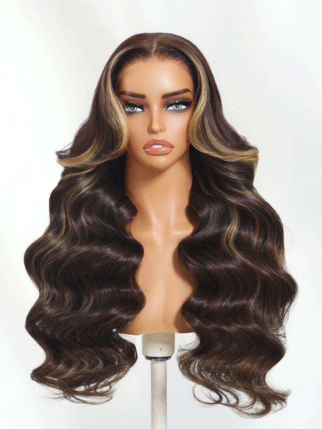 UNice Bye-Bye Knots 7x5 Lace Chocolate Brown Hair With Highlights Loose Wave Wig With Face Framing Layers