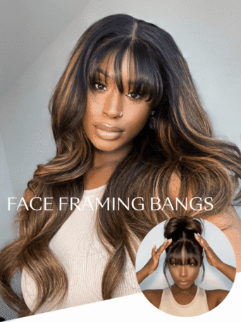 UNice 7x5 Bye Bye Knots & 13x4 Pre-Everything™ Lace Frontal Balayage Highlights Fluffy Natural Loose Wave Curtain Bangs Wig