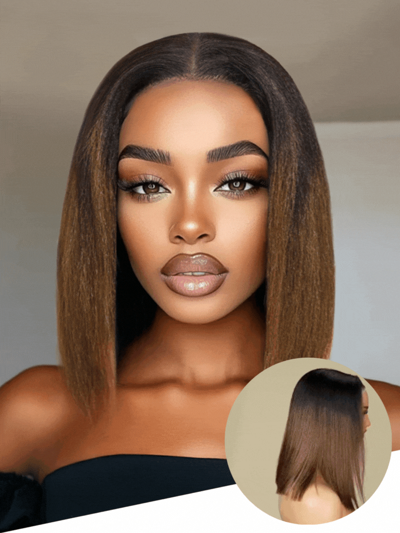 Unice Bye-Bye Knots 7x5 Lace Black to Chestnut Brown Ombre Yaki Bob Wig