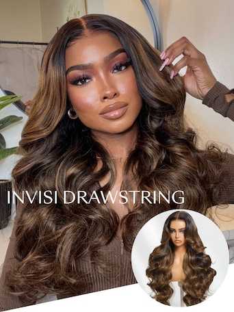 UNice 7x5 Bye Bye Knots™ Wig Glueless Lace Balayage Highlight Body Wave Drawstring & Curtain Bangs Wig
