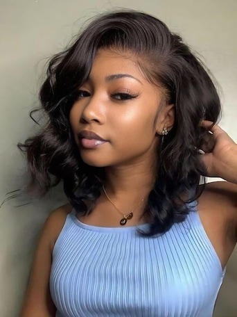 UNice 4x4 Lace Closure Black Bob Wig With Side Swept Bangs