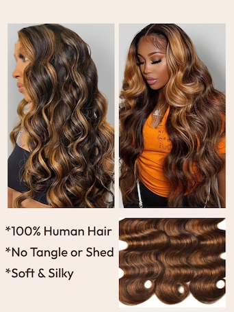UNice Brown Balayage 4x4 Lace Closure With 3Pcs Body Wave Bundles