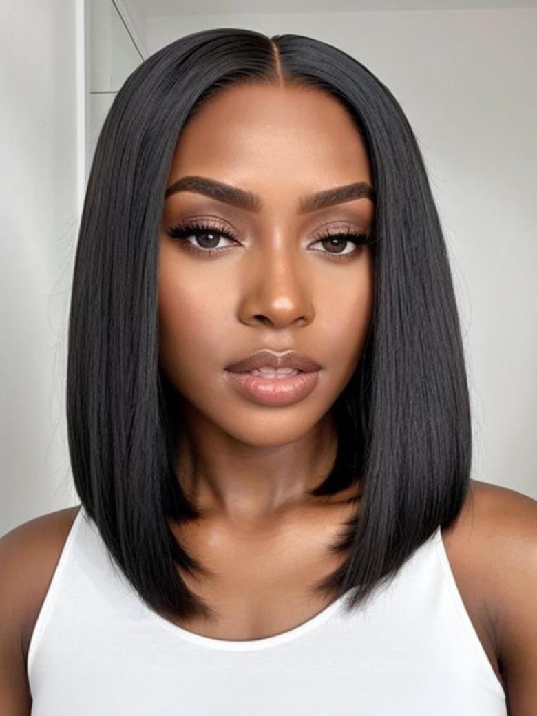 UNice 13x4 Lace Front Yaki Bob Wig Sweat-Proof Lace Cap– Pre-Cut, Pre-Bleached With Invisible Drawstring