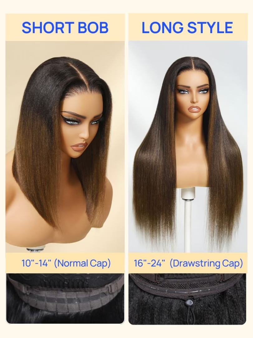 Unice Bye-Bye Knots 7x5 Lace Black to Chestnut Brown Ombre Yaki Bob Wig