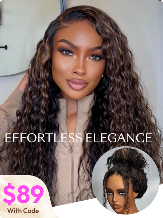 UNice Bye-Bye Knots 7x5 Lace Water Wave Black Wig With Golden Brown Highlights & Natural Black