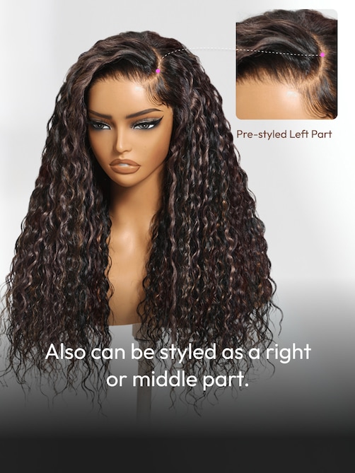 UNice Bye-Bye Knots 7x5 Lace Water Wave Black Wig With Golden Brown Highlights