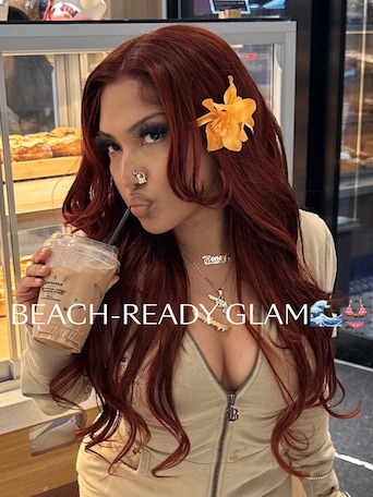 UNice Bye-Bye Knots 7x5 Lace Loose Wave Red Orange Highlights Wig with Face Framing Layers 150% Density