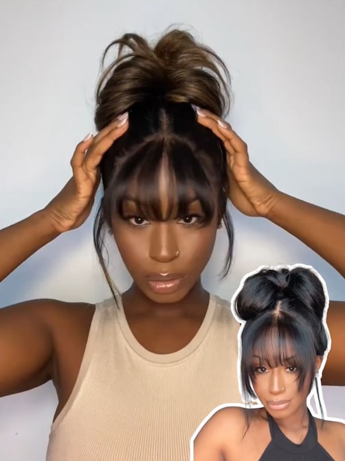 UNice 7x5 Bye-Bye Knots™ & 13x4 Pre-Everything™ Lace Frontal Black Fluffy Natural Loose Wave Curtain Bangs Wig