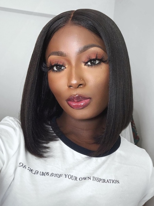 Bye Bye Knots Wig 7x5 Glueless Lace Black Yaki Bob Bleached Knots Wig 150% Density