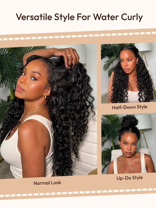 UNice 13x4 Pre-Everything™ Lace Frontal Natural Black Bouncy Water Wave Curly Wig Perfect For Summer Look