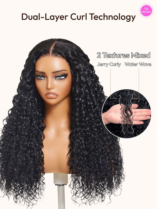 UNice 13x4 Pre-Everything™ Lace Frontal Natural Black Bouncy Water Wave Curly Wig Perfect For Summer Look