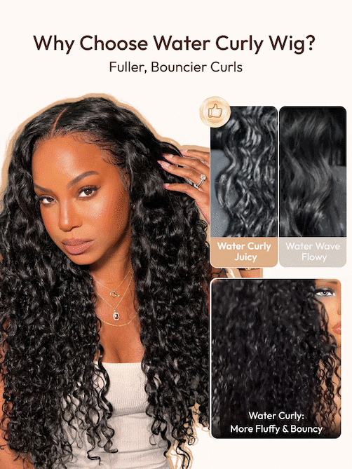 UNice 13x4 Pre-Everything™ Lace Frontal Natural Black Bouncy Water Wave Curly Wig Perfect For Summer Look