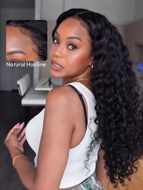 UNice 13x4 Pre-Everything™ Lace Frontal Natural Black Bouncy Water Wave Curly Wig Perfect For Summer Look