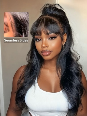UNice 7x5 Bye-Bye Knots™ & 13x4 Pre-Everything™ Lace Frontal Black Fluffy Natural Loose Wave Curtain Bangs Seamless Sides Wig