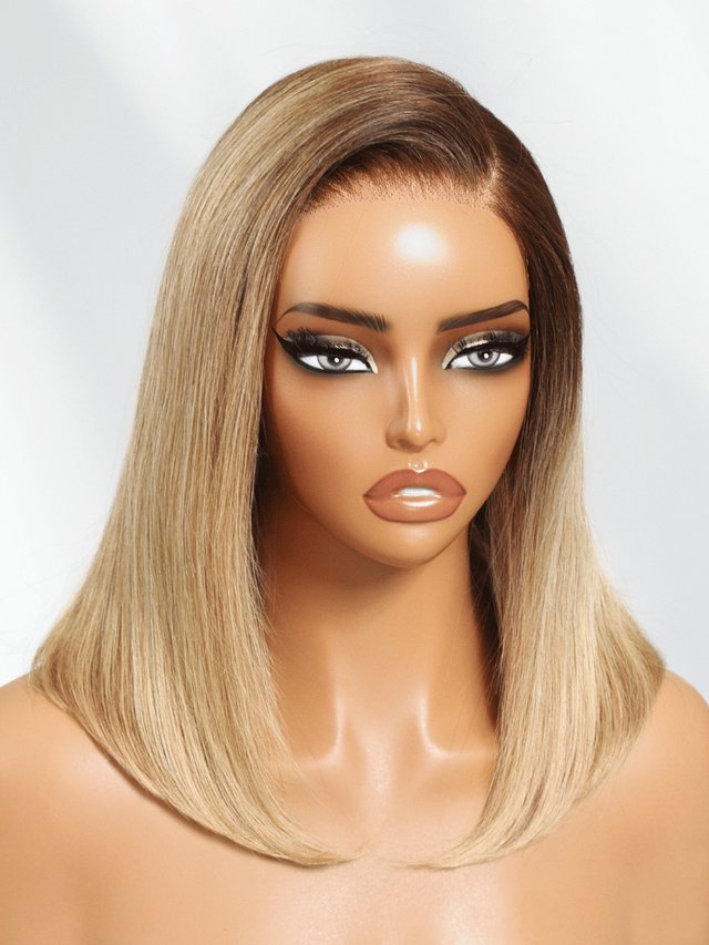 UNice Bye-Bye Knots 7x5 Lace Blonde with Brown Roots Side Part Blunt Bob Wig