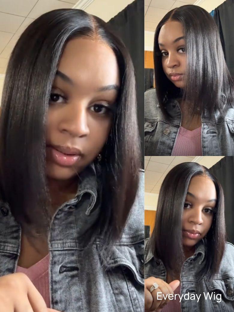 Bye Bye Knots Wig 7x5 Glueless Lace Black Yaki Bob Bleached Knots Wig 150% Density