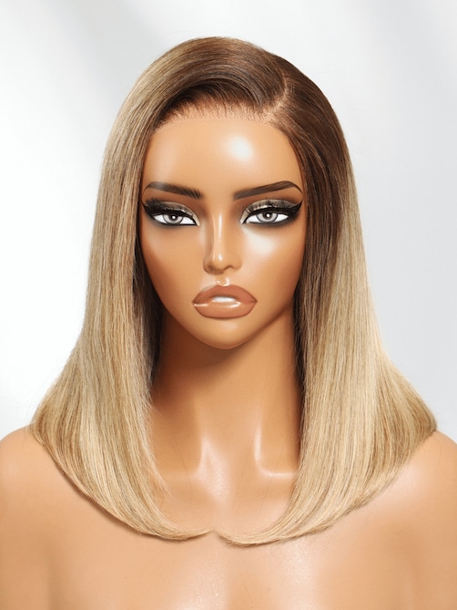 7x5 Bye-Bye Knots Lace Blonde with Brown Roots Side Part Blunt Bob Wig