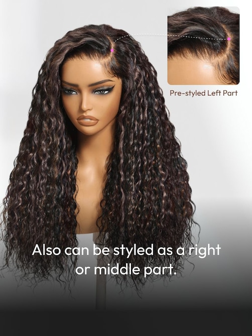 UNice Bye-Bye Knots 7x5 Lace Water Wave Black Wig With Golden Brown Highlights