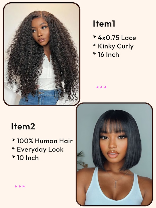 2 Wigs $99 for 16" Kinky Curly Lace and 10" Bob Wig