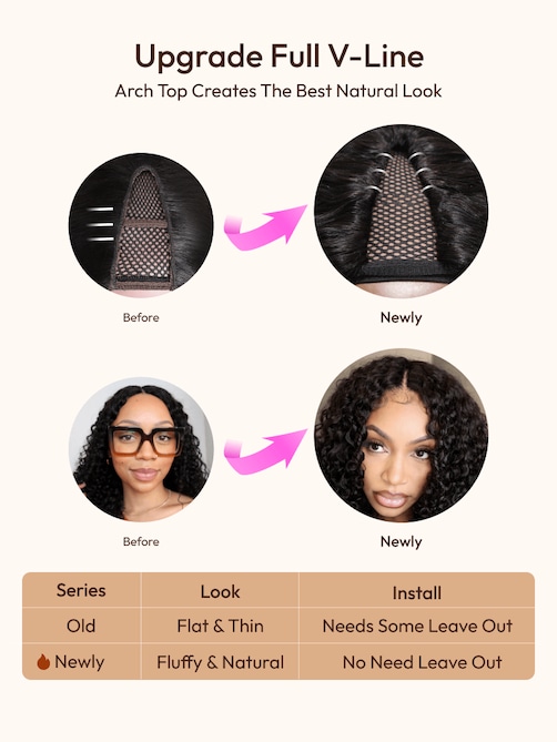 UNice EasiContour™ V Part Minimal Glueless Curly Glueless Wig With Invisi Drawstring 100% Human Hair 150% Density