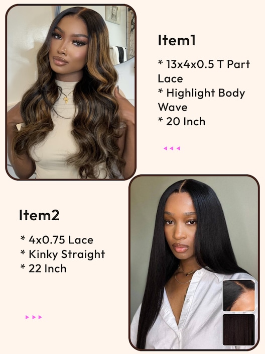 2 Wigs $199 for 22" Middle  Part Lace Wig and highlight 13x4x0.5 Lace 20" Wig