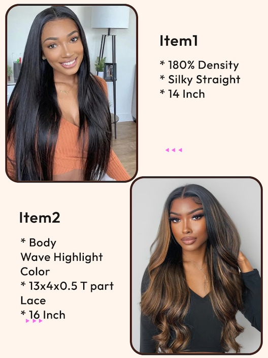 2 Wigs $129 for 13x4x0.5 Lace Part 16 Inch Wig and 180% Density 4x0.75 Lace 14" Wig