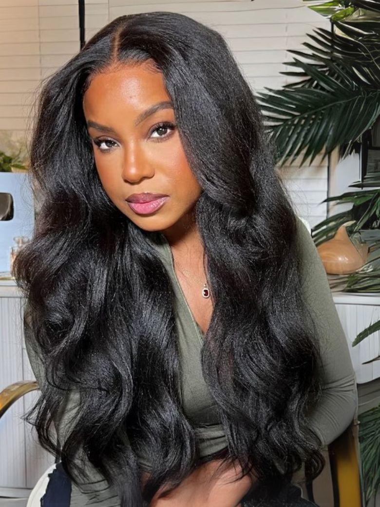 [All Wigs | 24"=$79] UNice InvisiBlend™ V part Kinky Straight Natural Black Wig Protect Your Natural Hair