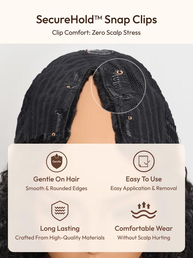 UNice EasiContour™ V Part Minimal Glueless Curly Glueless Wig With Invisi Drawstring 100% Human Hair 150% Density