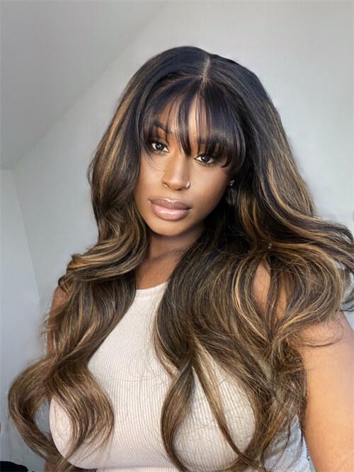 brown highlight on black hair