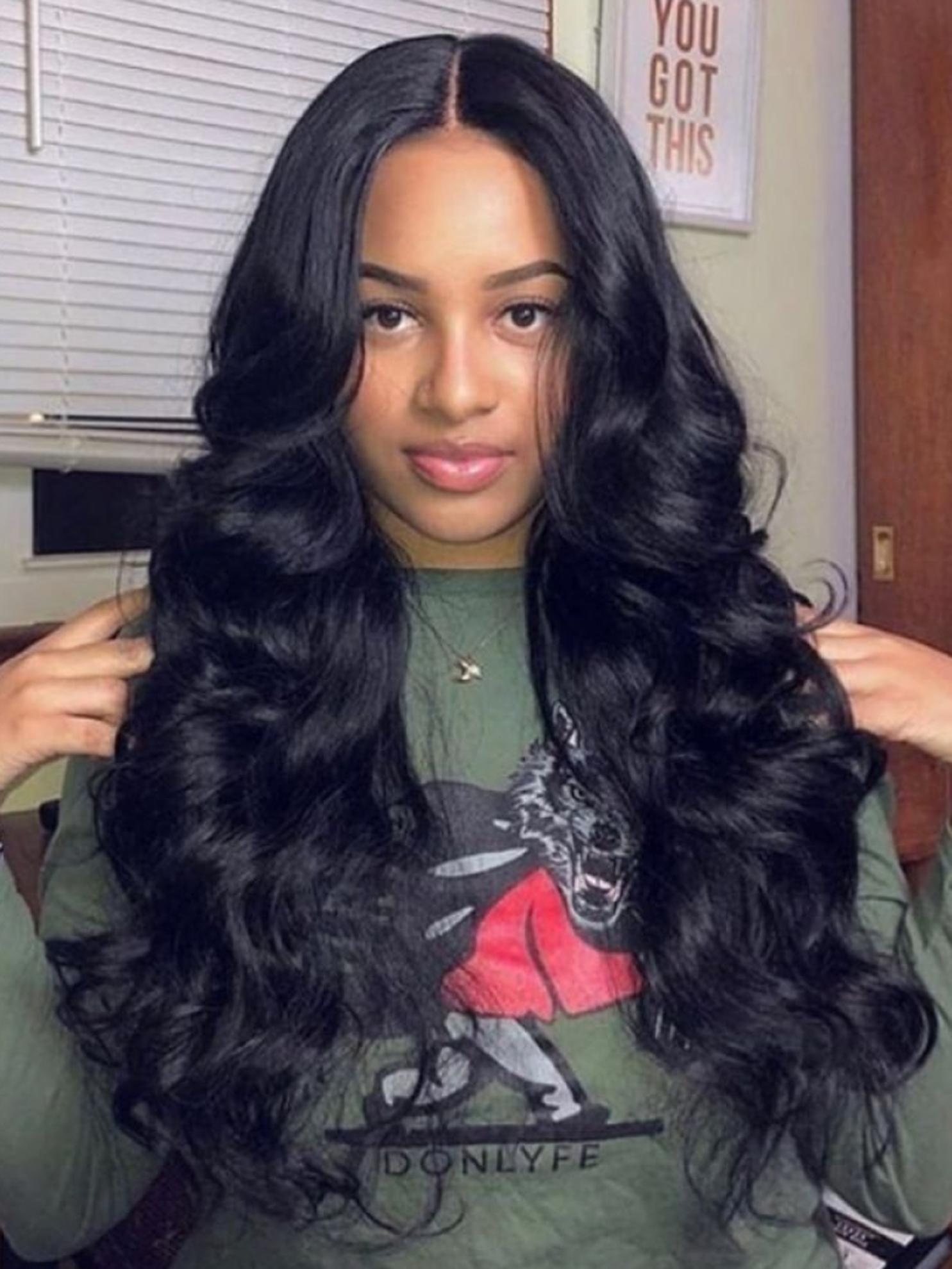 [20"=$110] Body Wave Beginner Friendly V Part Wig 30 Seconds Quick Install Natural Black No Leave Out No Glue