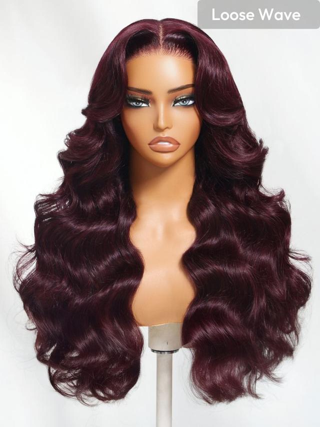 UNice 7x5 Bye-Bye Knots™ & 13x4 Pre-Everything™ Lace Frontal Purple Black Cherry Layered Straight & Loose Wave With Invisi Drawstring Wig