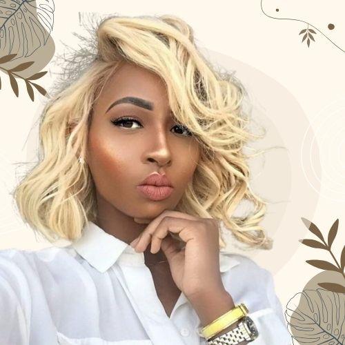 Blonde Wavy Bob with Bangs