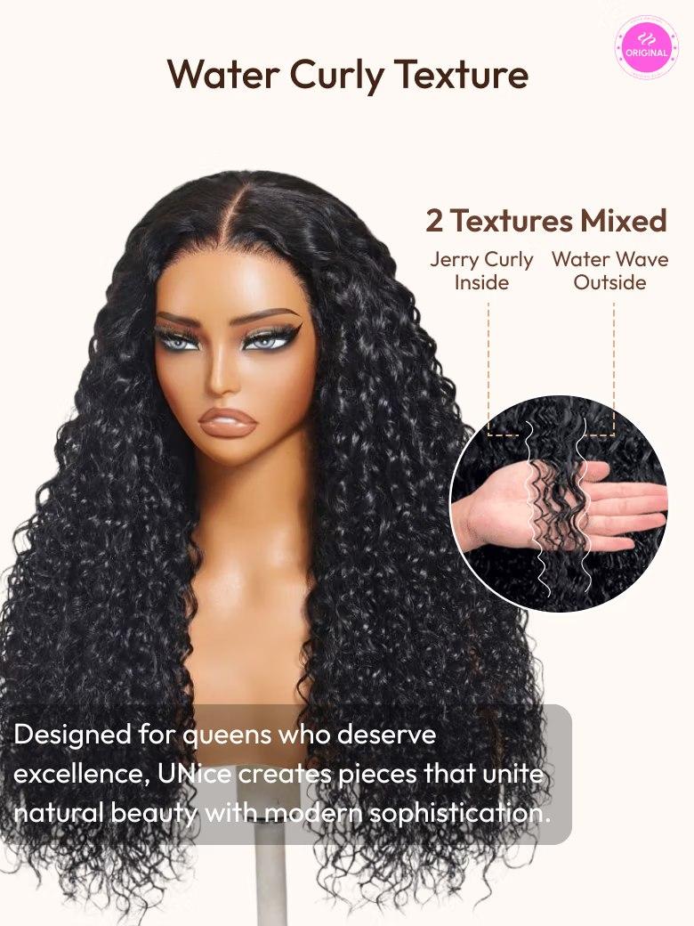 UNice 13x4 Pre-Everything™ Lace Frontal Natural Black Bouncy Water Wave Curly Wig Perfect For Summer Look