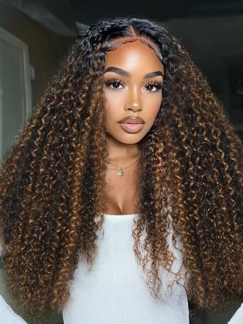 UNice EasiContour™ V Part Brown Highlights with Dark Roots Jerry Curly Drawstring Wig 180% Density