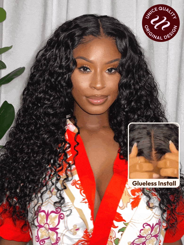 UNice 13x4 Pre-Everything™ Lace Frontal Natural Black Bouncy Water Wave Curly Wig Perfect For Summer Look
