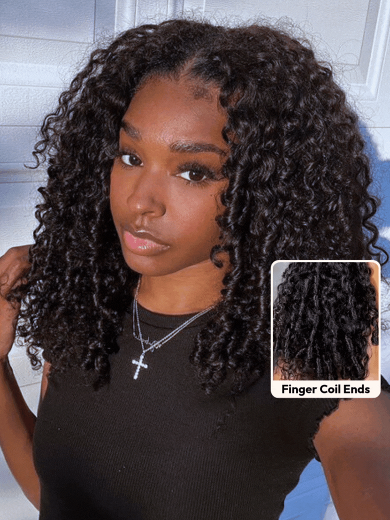 UNice Mixed Texture Bye-Bye Knots™ 7x5 Lace Natural Black Jerry Curly Wig with Defined Finger Coil Ends