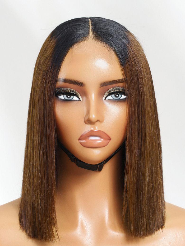 UNice 2x6 Closure 200% Density #4 Brown With Dark Root Bob Wig