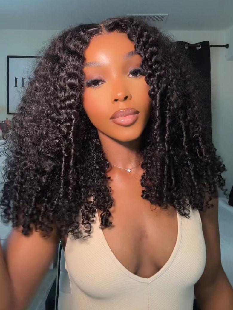 UNice Mixed Texture Bye-Bye Knots™ 7x5 Lace Natural Black Jerry Curly Wig with Defined Finger Coil Ends